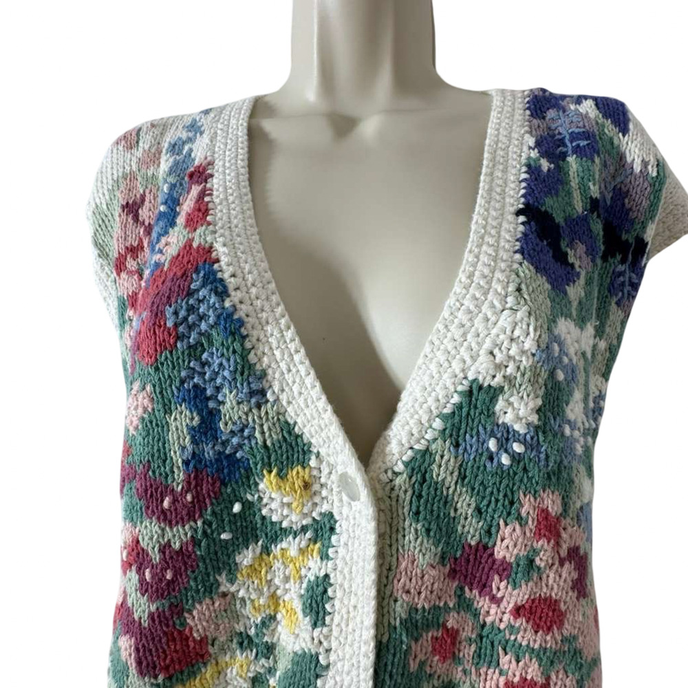 Orvis Womens Floral Cotton Blend Vintage Cottagecore Sweater Vest Cardigan XL - Picture 13 of 16